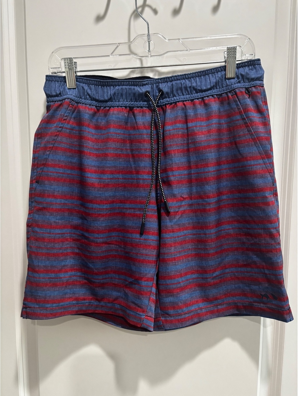 Fish Hippie Co. Men's Volley Short Swim Trunks Lined Size S Blue Red Stripe